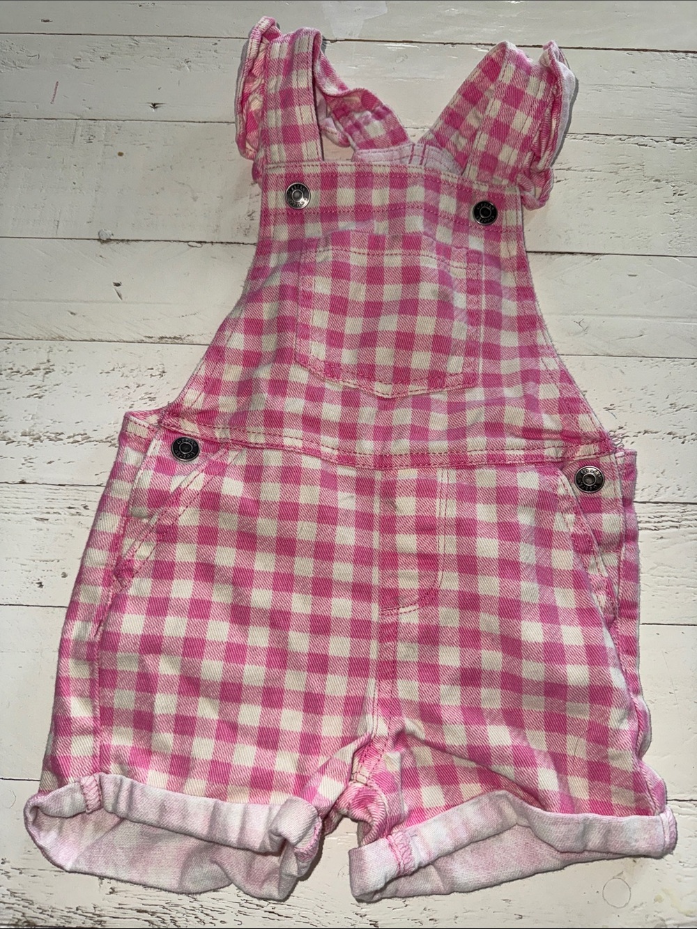 3T George Girls Pink Gingham Short Overalls adorable denim